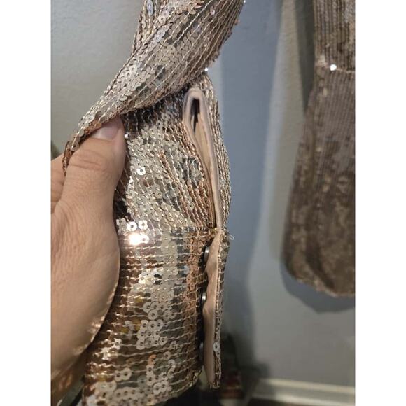 Free People Sophie Sequin Mini Dress Gold Long Sleeve Party Size XS - Picture 6 of 15